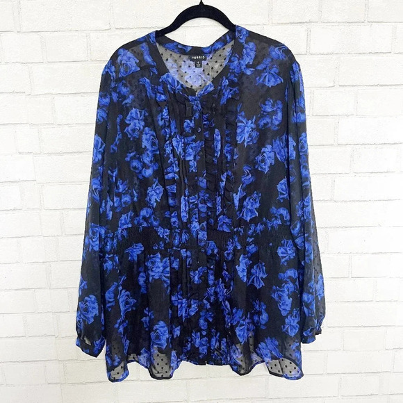 torrid Tops - Torrid Sheer Blue Floral Clip Dot Long Sleeve Blouse Women's Plus Size 4X NEW